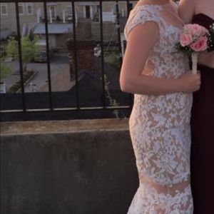 La Femme White Lace Prom Dress